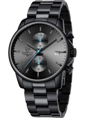 Men's Watches with Black Stainless Steel and Metal Casual Waterproof Quartz